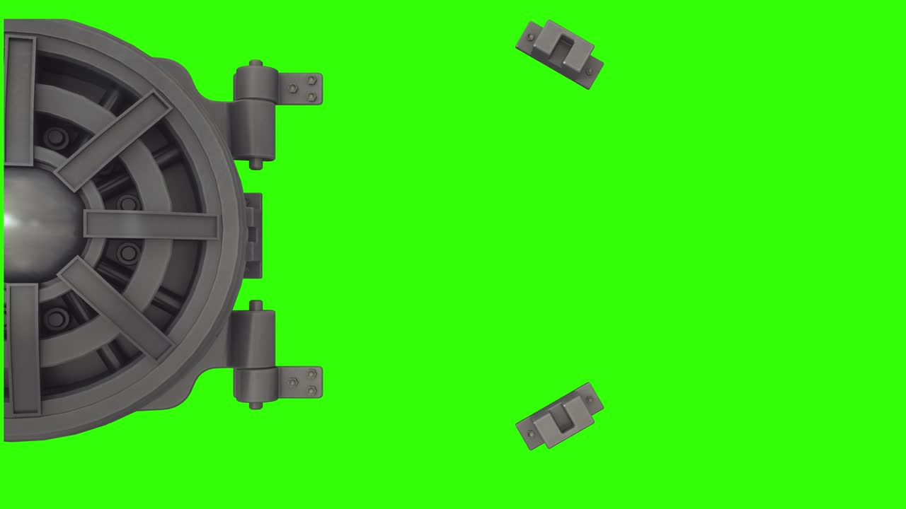 Bank vault door opening and camera slowly zooming in green screen