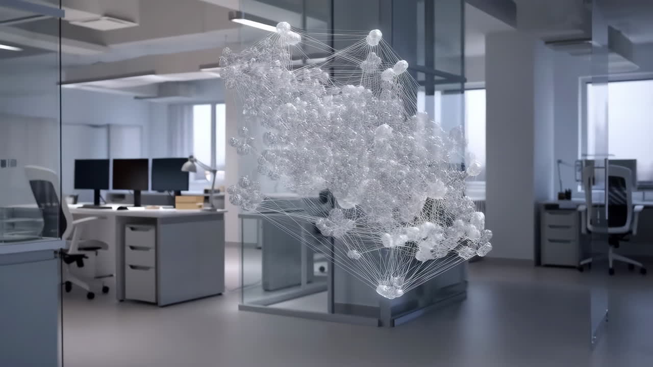 Abstract Digital Network Floating in a Modern Empty Office
