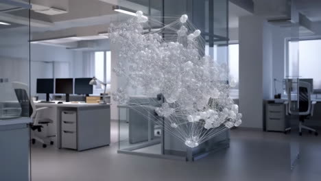 abstract digital network floating in a modern empty office
