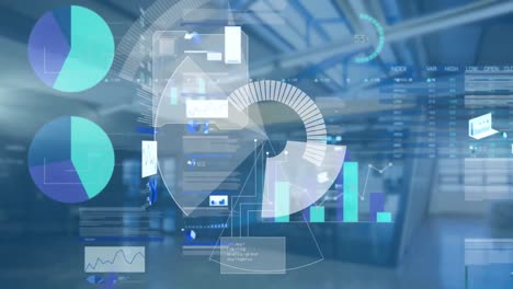 animación del escaneo del alcance y el procesamiento de datos sobre el almacén
