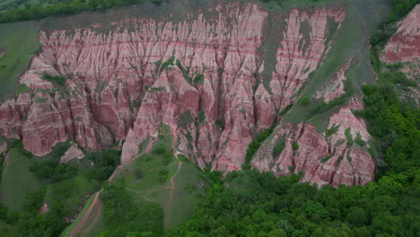 aerial view of the pink mountain rapa rosie in romania.