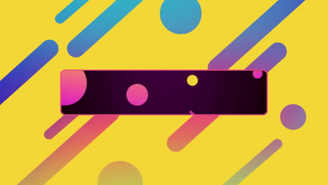 animation of blue and pink spheres and capsules, with central black rectangle, on yellow background