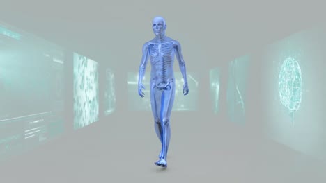 animation of walking 3d man and rotating with scientist screen