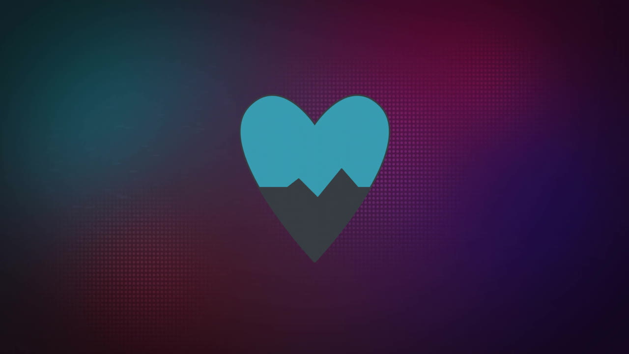 animación de corazón azul y gris con latidos cardíacos en movimiento sobre un fondo rojo oscuro y gris