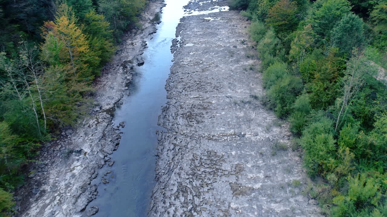 fly over Kolpa river and forest, a natural border between Croatia and Slovenia