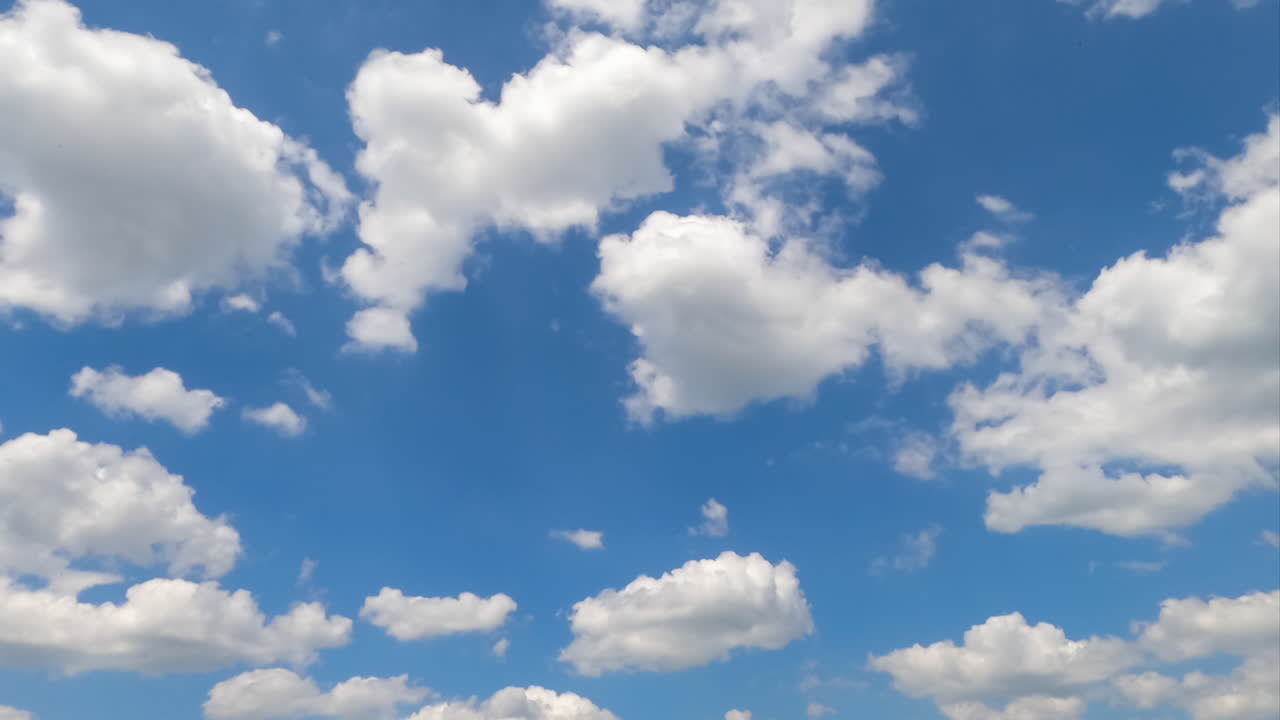Little soft light cotton clouds changing shape in the blue skies. White clouds in the bright sunlight. Timelapse.
