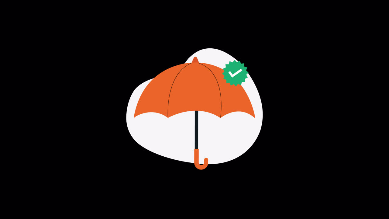 Ombrello arancione animato con badge a forma di spunta verde