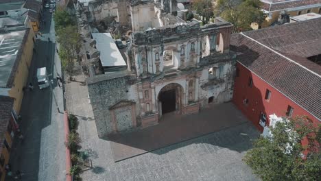 drone aerial view of historical ruins in antigua guatemala