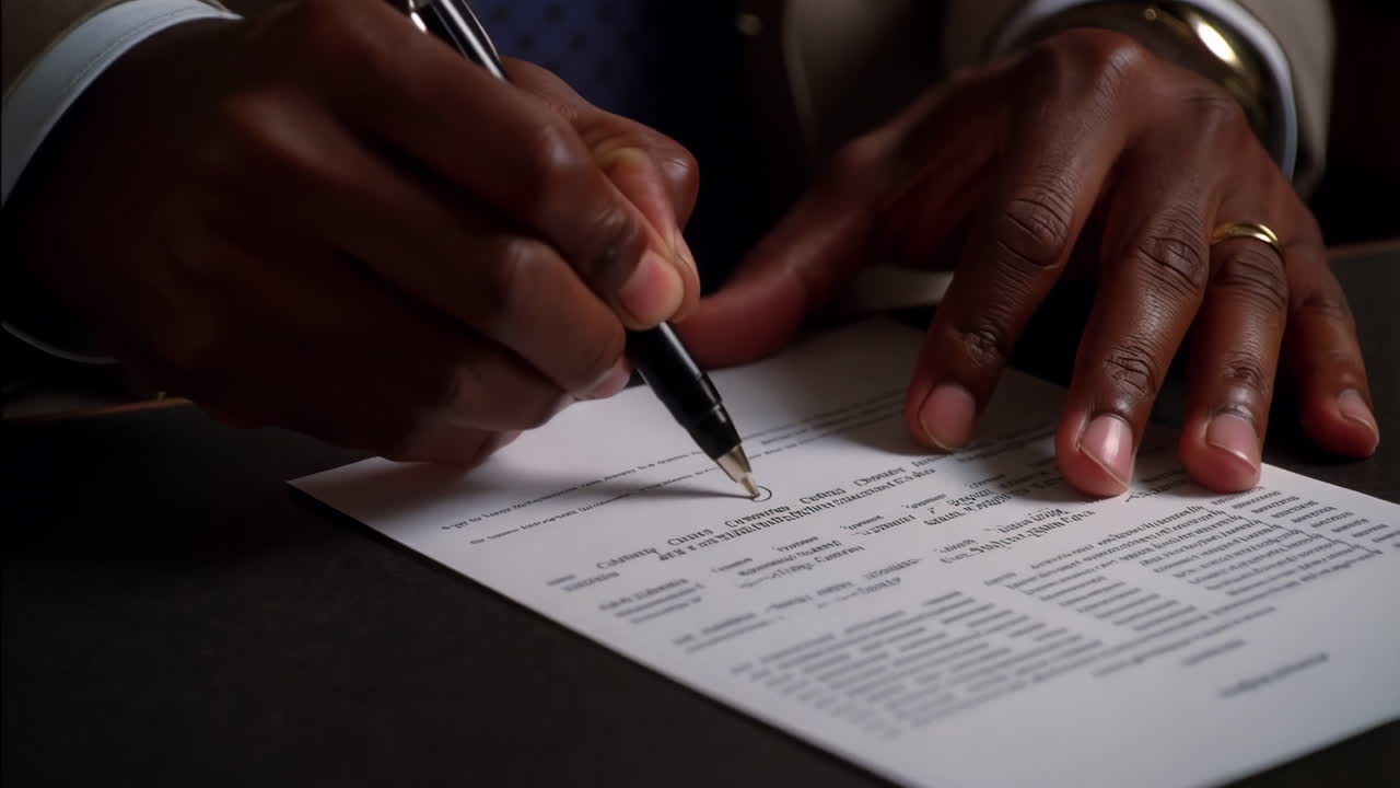 Close-up of a Person Signing a Document
