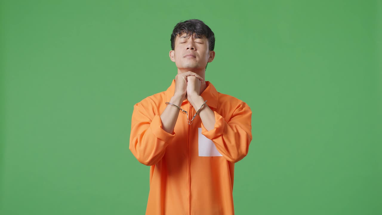 손을 은 오렌지색 스웨터를 입은 남자