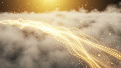 Radiant Energy Stream Flowing Through a Misty Atmosphere Illuminated by a Golden Sunlight, Creating a Magical and Enigmatic Visual Experience