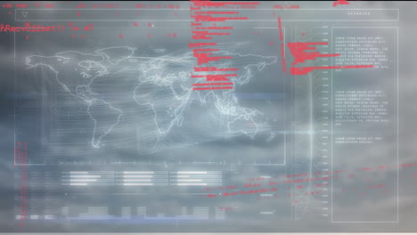 animation of interface with world map and red processing data