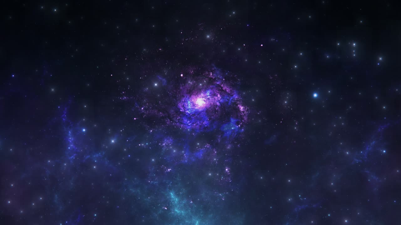 Vídeo en 4K nubes y nebulosas 3D y campo de estrellas, espiral panorámica, galaxia infinita, viaje al espacio exterior, estrellas