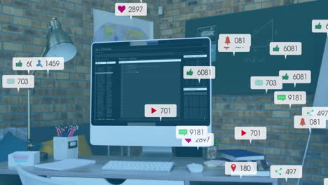 Animation-of-multiple-notification-bars-over-programming-language-on-computer-in-office