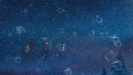 animación de la ventana sobre la nieve y los artículos de navidad cayendo