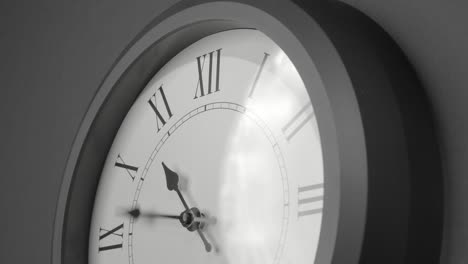 latin clock face in time lapse on dark grey wall