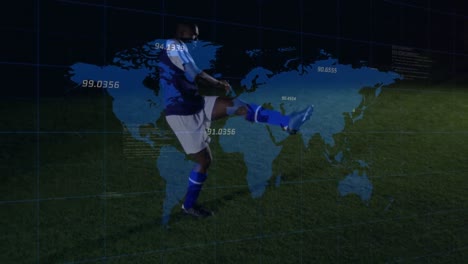 animation of data processing over african american male soccer player