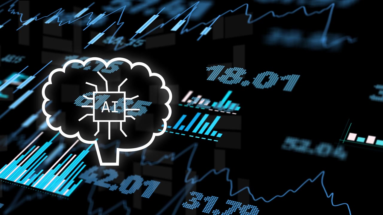 Outline drawing completing, AI cloud glowing, charts growing, thumbnails sliding, showing live data
