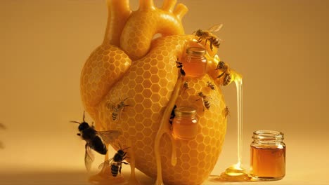 honeycomb heart with bees
