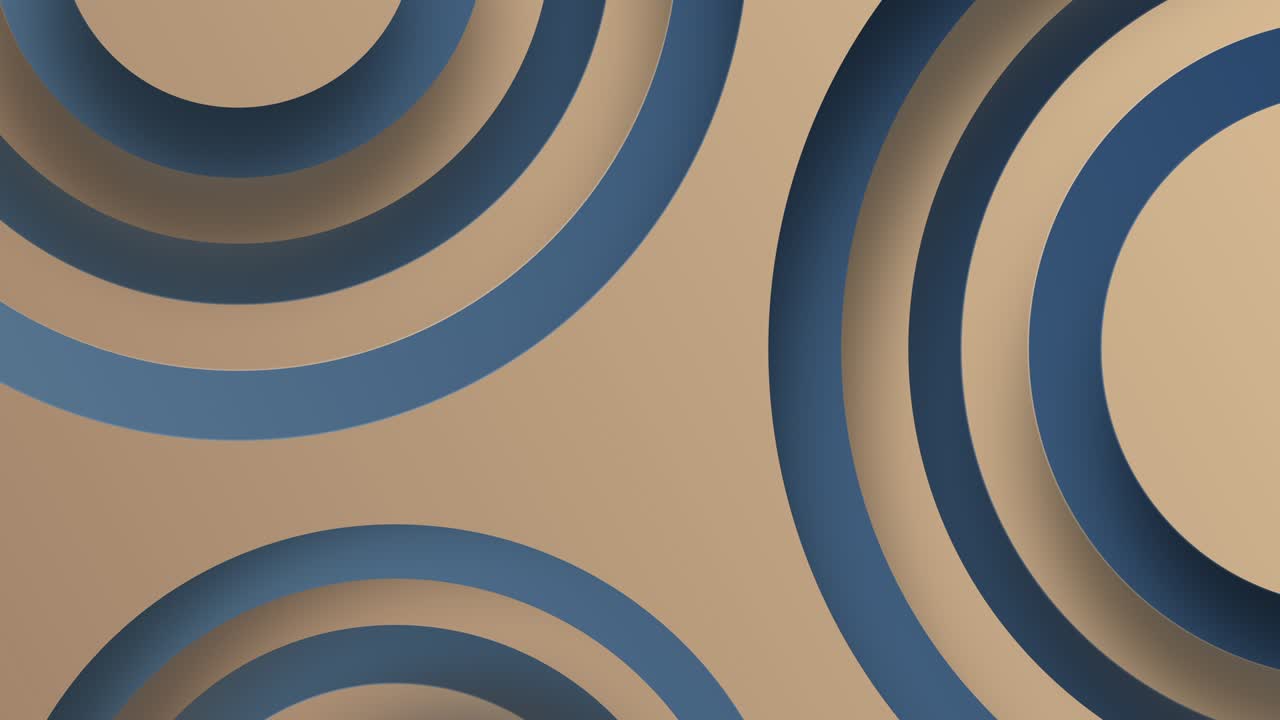 plantilla de patrón de círculo 4k geométrico abstracto animación en movimiento que forma patrones con sombras y gradiente en fondo azul marrón beige oscuro. concepto de tecnología con espacio de copia para uso de introducción en estilo minimalista