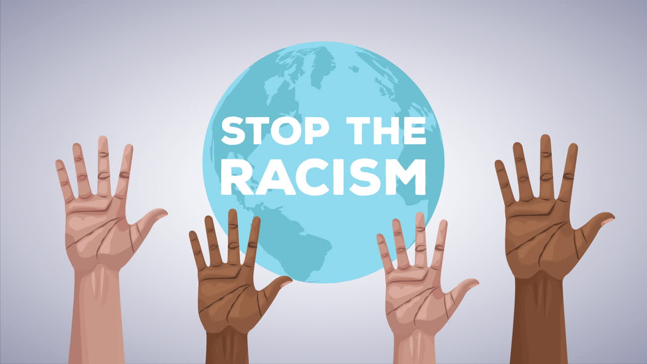 stop the racism campaign with hands human up and earth planet