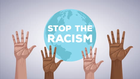 stop the racism campaign with hands human up and earth planet