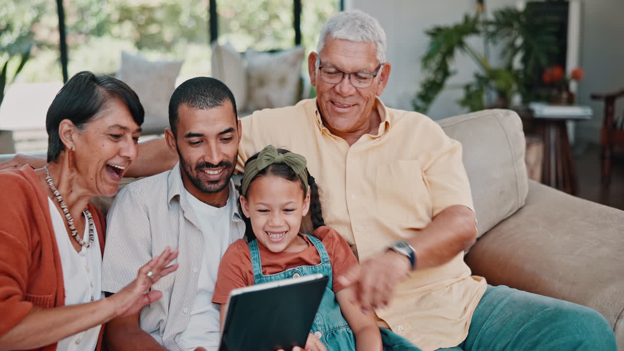 Family enjoys a tablet together