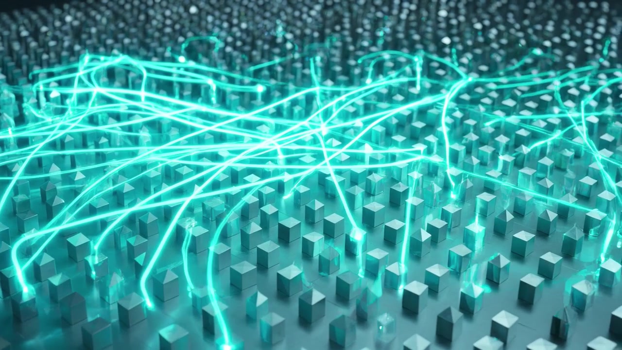 Abstract Digital Network Connecting Glowing Data Nodes on a Grid