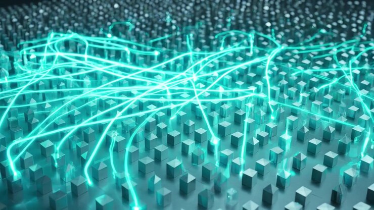 Abstract Digital Network Connecting Glowing Data Nodes on a Grid