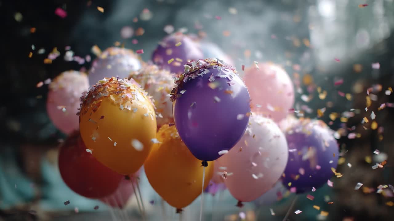 A Festive Celebration with Colorful Balloons and Confetti Creating a Joyful Atmosphere of Celebration and Happiness in a Charming Setting