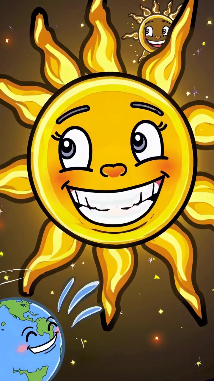 Personajes animados de sol y tierra de dibujos animados en el espacio