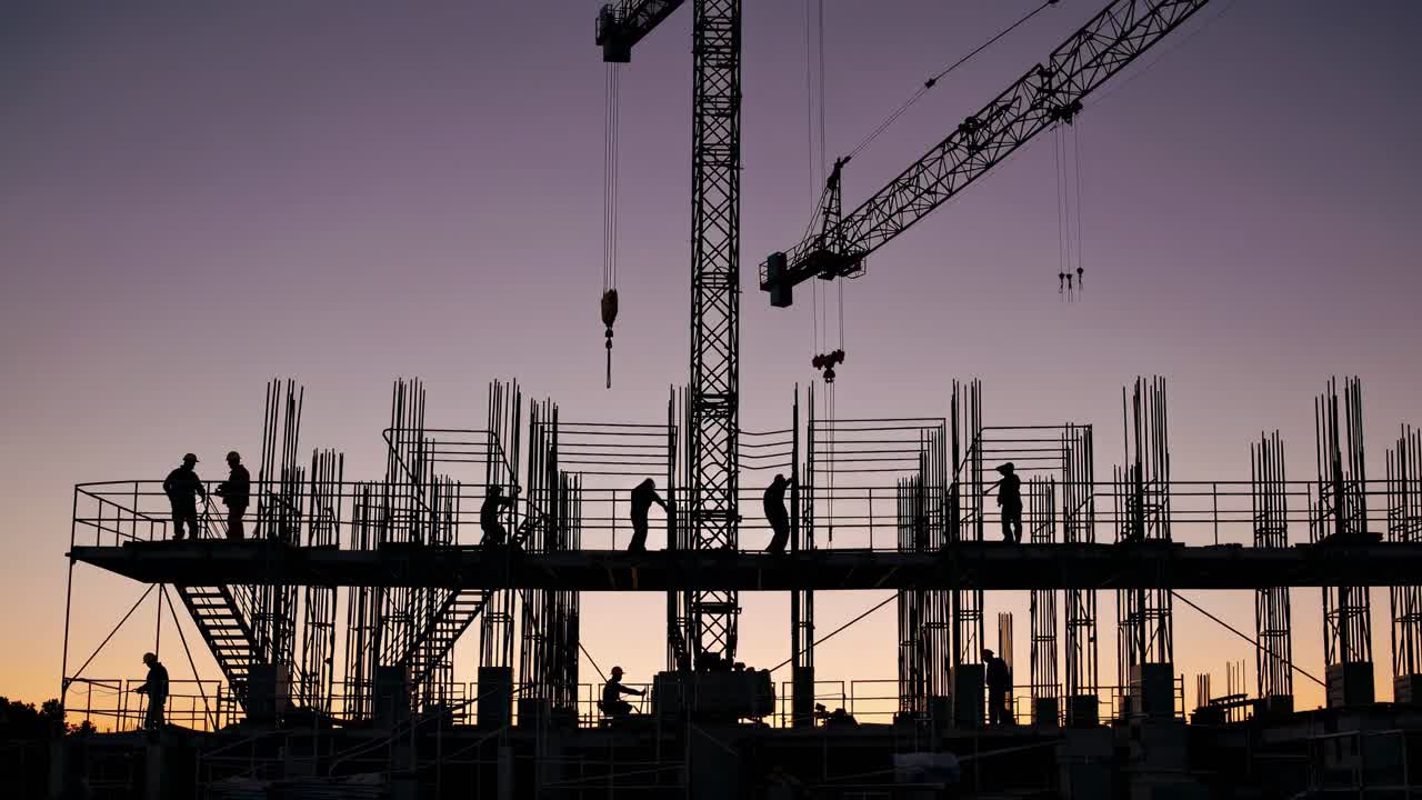 Construction Site Silhouette at Sunset