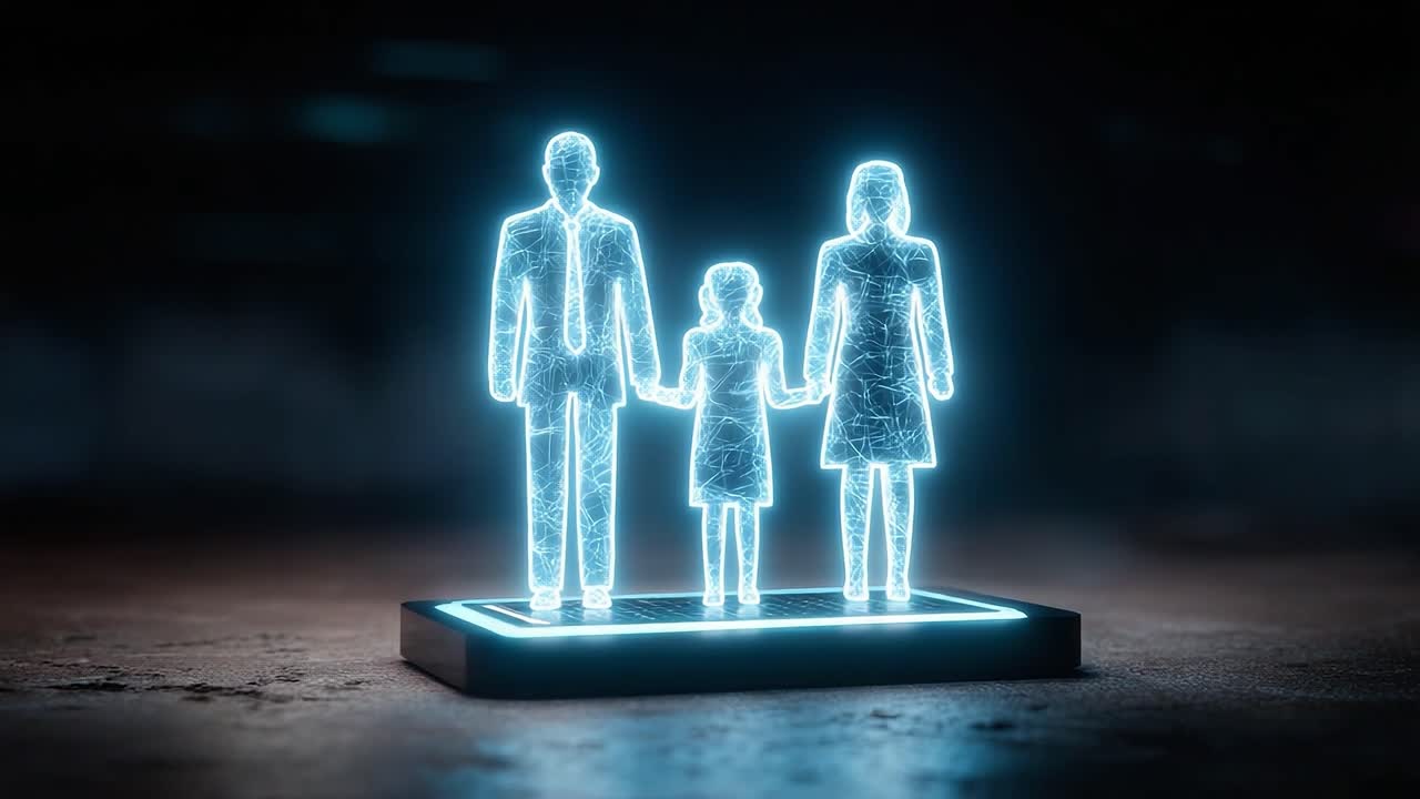 A Glowing Family Connection: Symbolizing Togetherness and Support in a Digital World Through an Ethereal Holographic Representation of a Family Unit