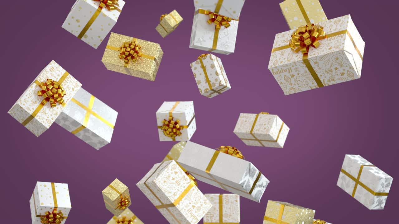 regalos de año nuevo en fondo púrpura