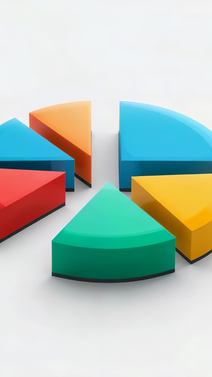 Vertical video: Pulling back camera revealing pie chart on white studio colored wedges showing gaps