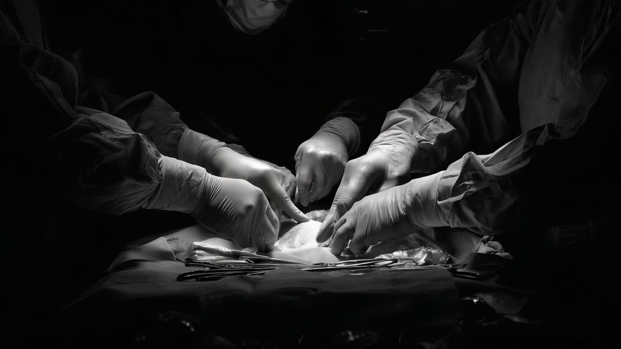 Surgeons Collaborating in a Surgical Procedure: A Dramatic Representation of Focus and Precision Under Challenging Conditions
