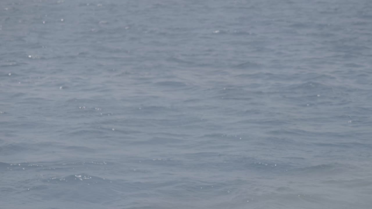 Slow motion of ocean waves and water of a sea in the Galapagos Islands. Low water current with the sun reflecting on the top of the waves.