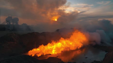 Erdgasfeld-Flammen-Und-öl