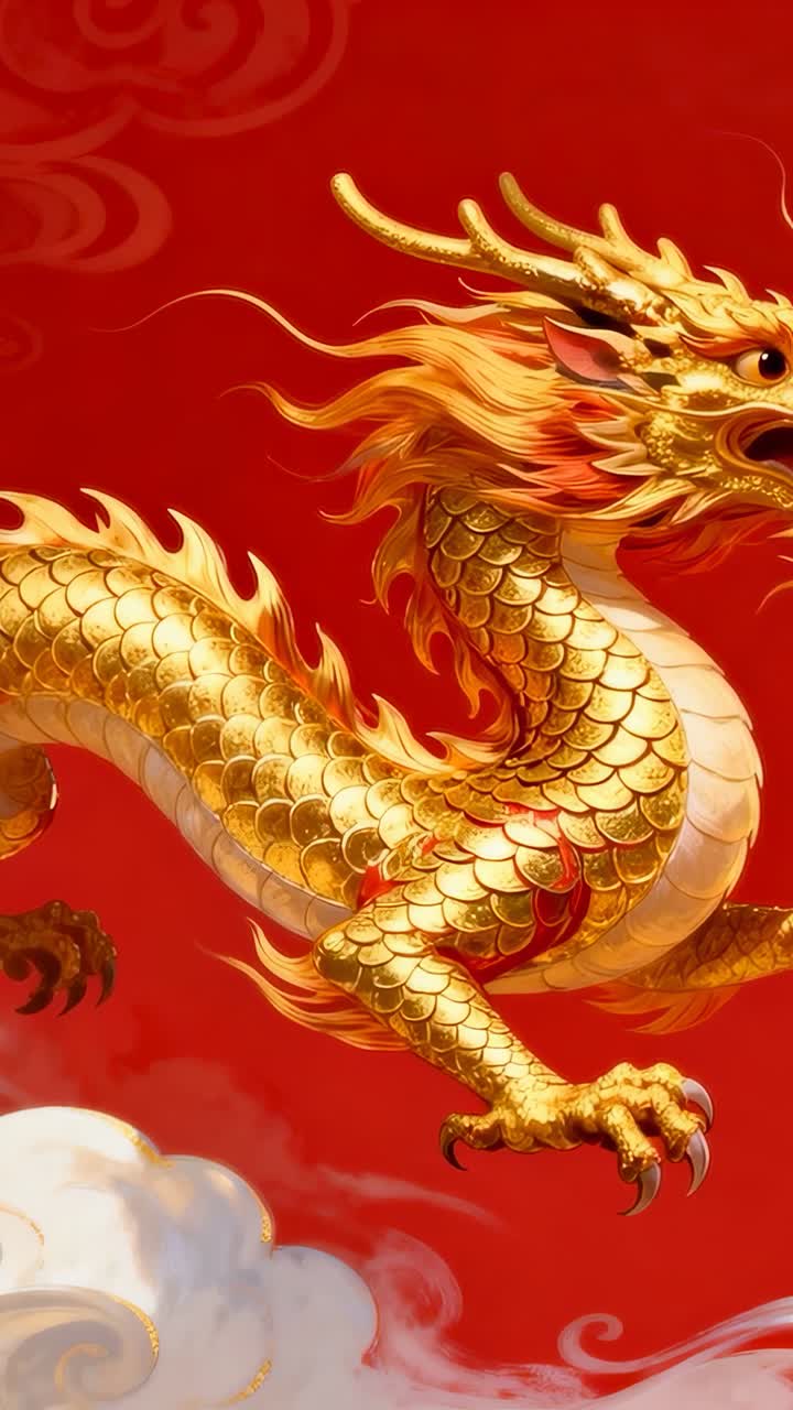 Vertical video: Looping clip showing gold dragon nodding and rippling ...