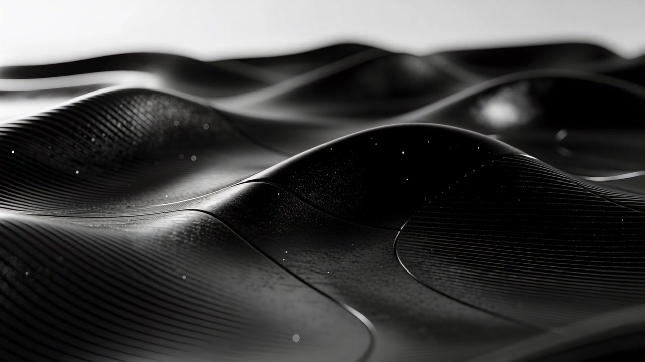 Showing glossy black ribbed surface shifting as camera moving closer in studio, revealing grooves