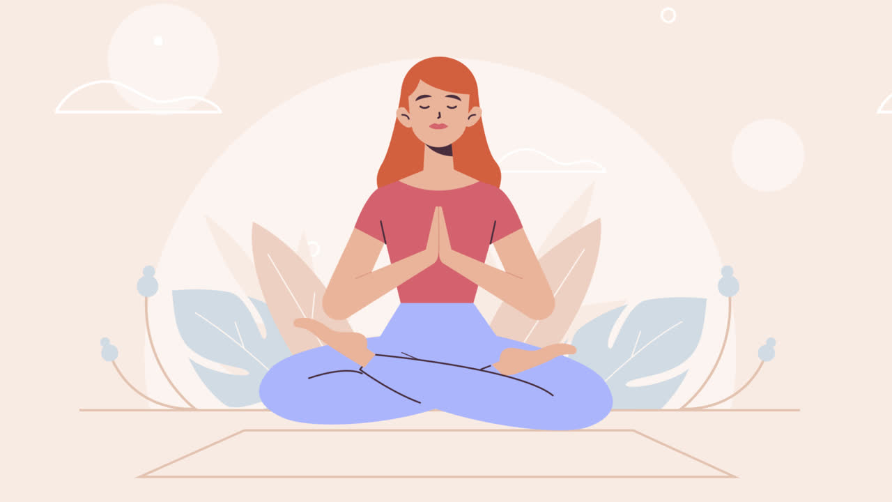 una animación de una mujer en posición de yoga para la página de aterrizaje