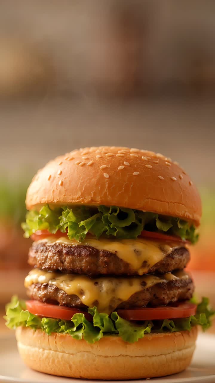 Hamburger Succoso Primo Piano Sfondo Bokeh 4K