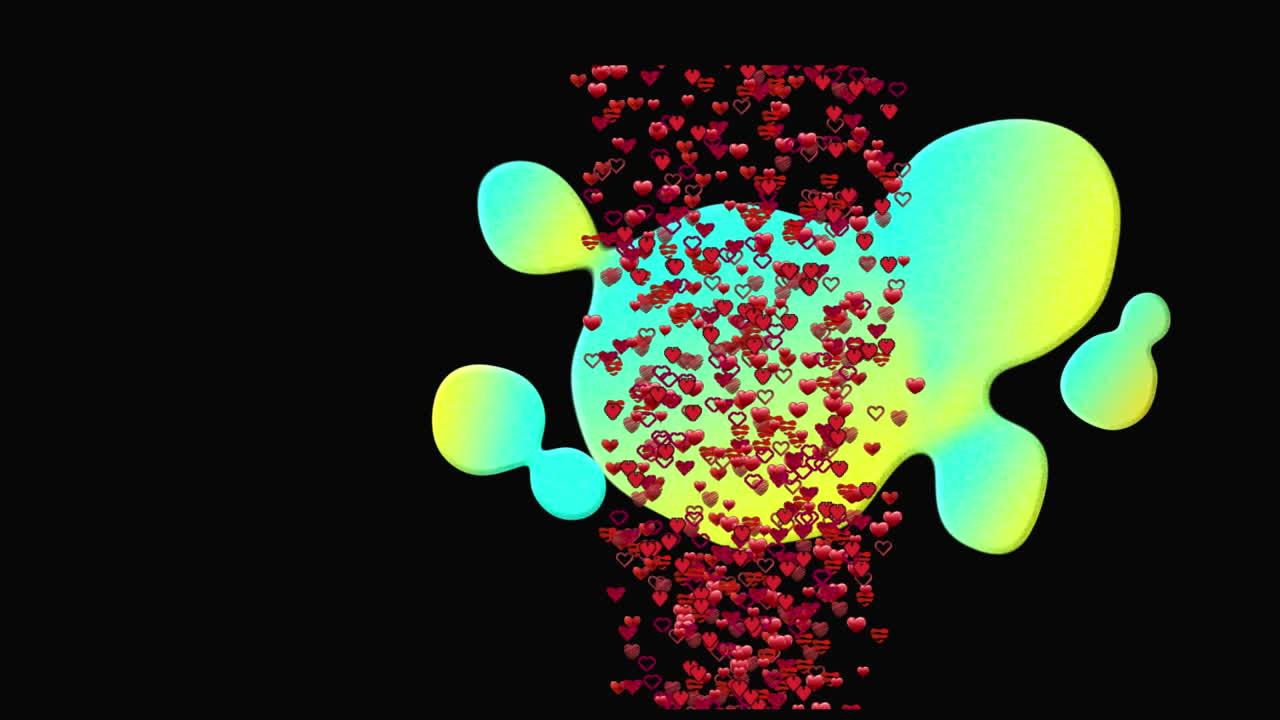 animación de corazones sobre manchas verdes sobre un fondo negro