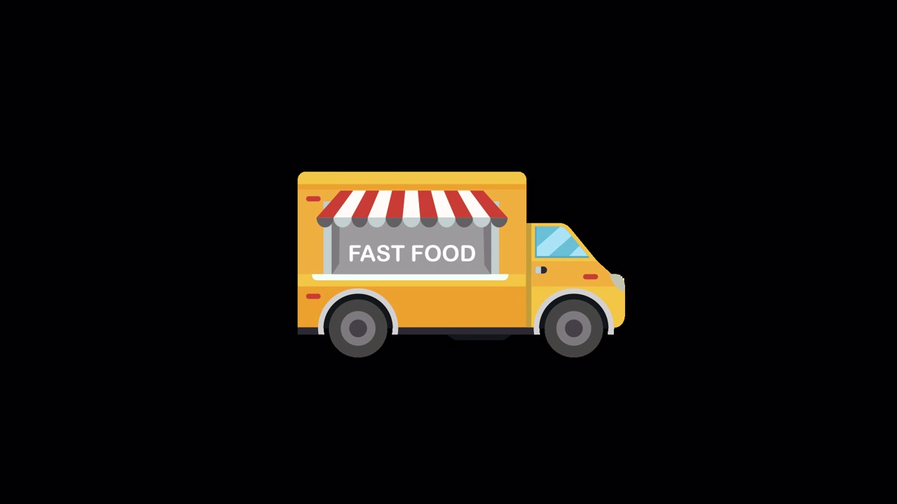 Animated Yellow Fast Food Truck with Retracting Awning