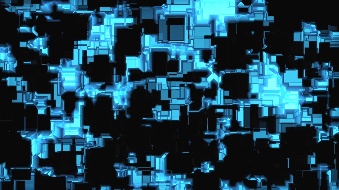 Abstract Glowing Blue Geometric Cubes