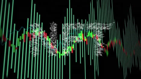digital graphs and data visualization with nft text on black background animation