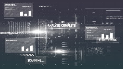 animation of interface with data processing and light spot against gradient background