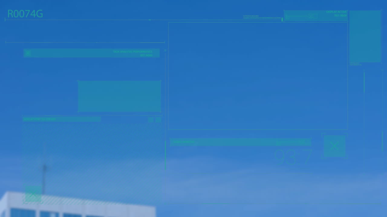 도시 풍경 위의 데이터 처리 애니메이션