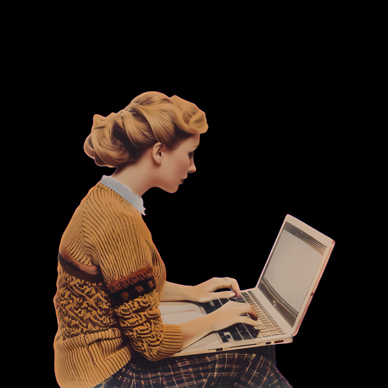 Vintage style woman typing
