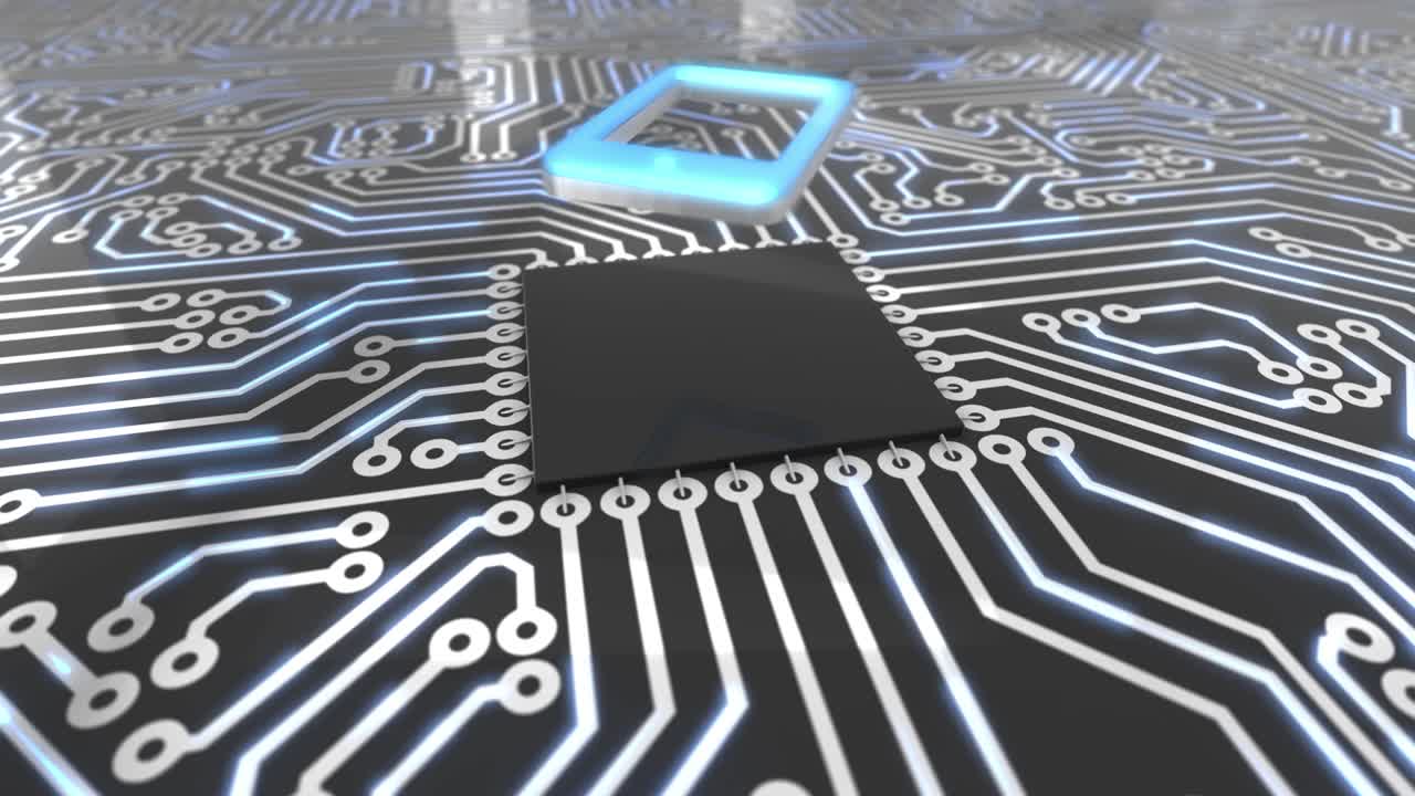 어두운 파란색 회전 컴퓨터 회로 보드 개념 태블릿 루프 4k